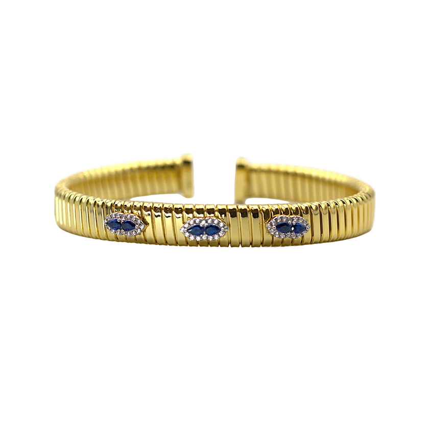 Blue Stone Cluster Cuff Bracelet
