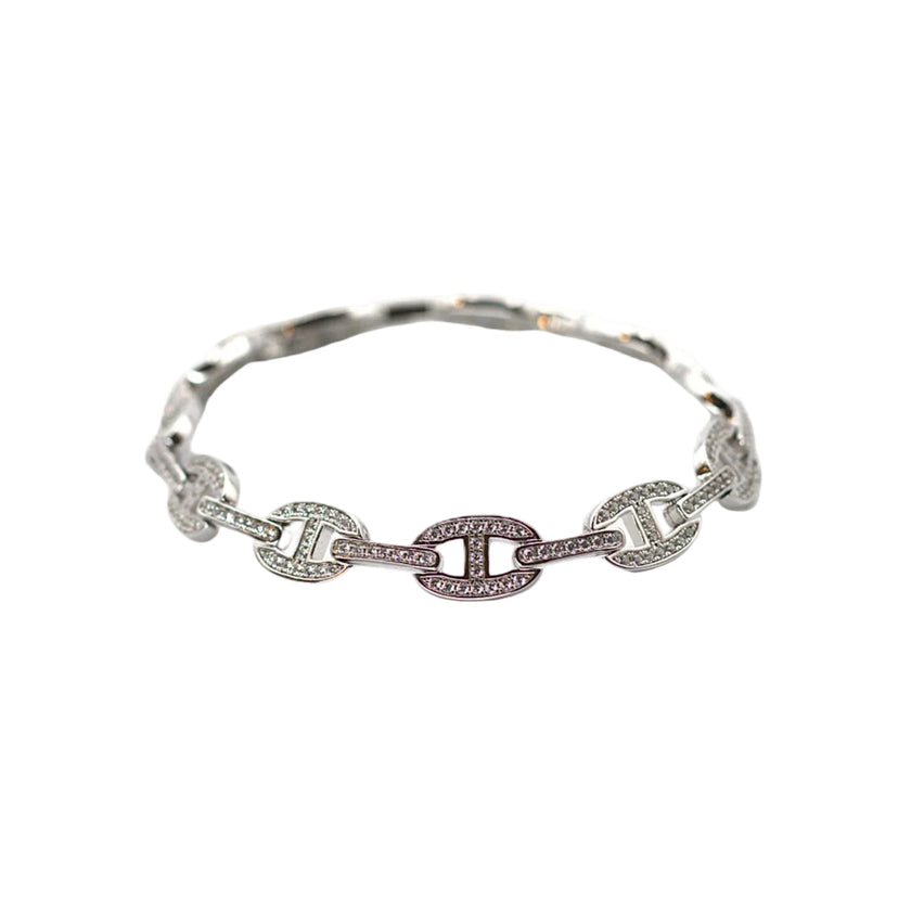 Luxury Sterling Silver Pave‑Set Link Bracelet