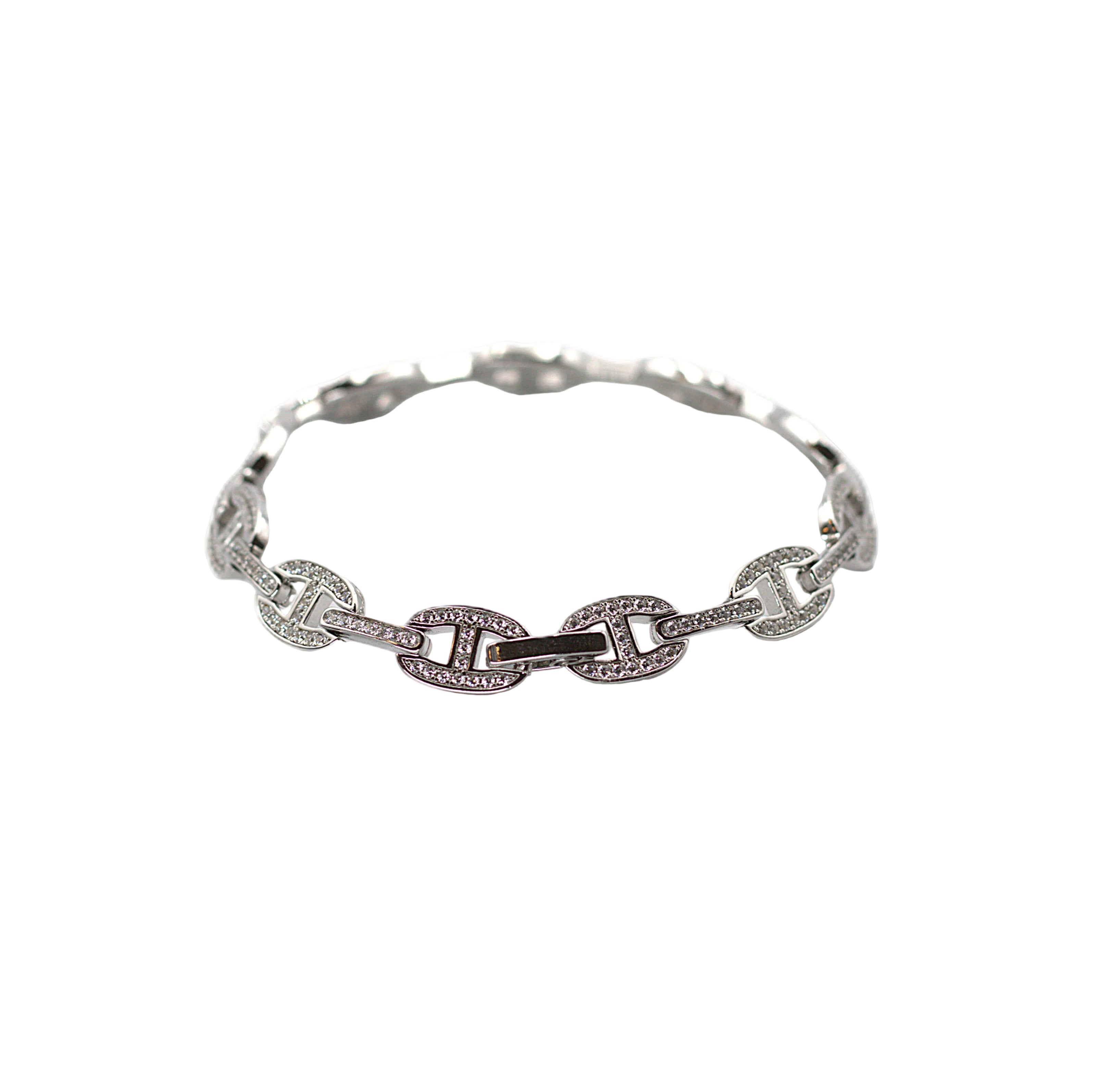 Luxury Sterling Silver Pave‑Set Link Bracelet