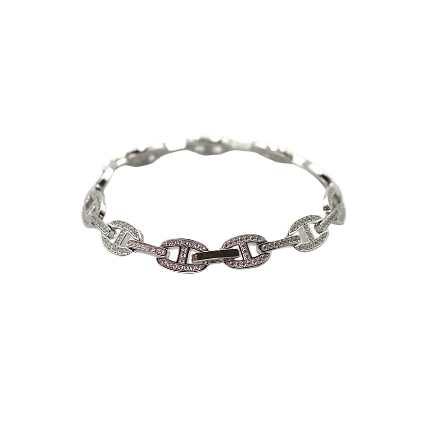 Luxury Sterling Silver Pave‑Set Link Bracelet