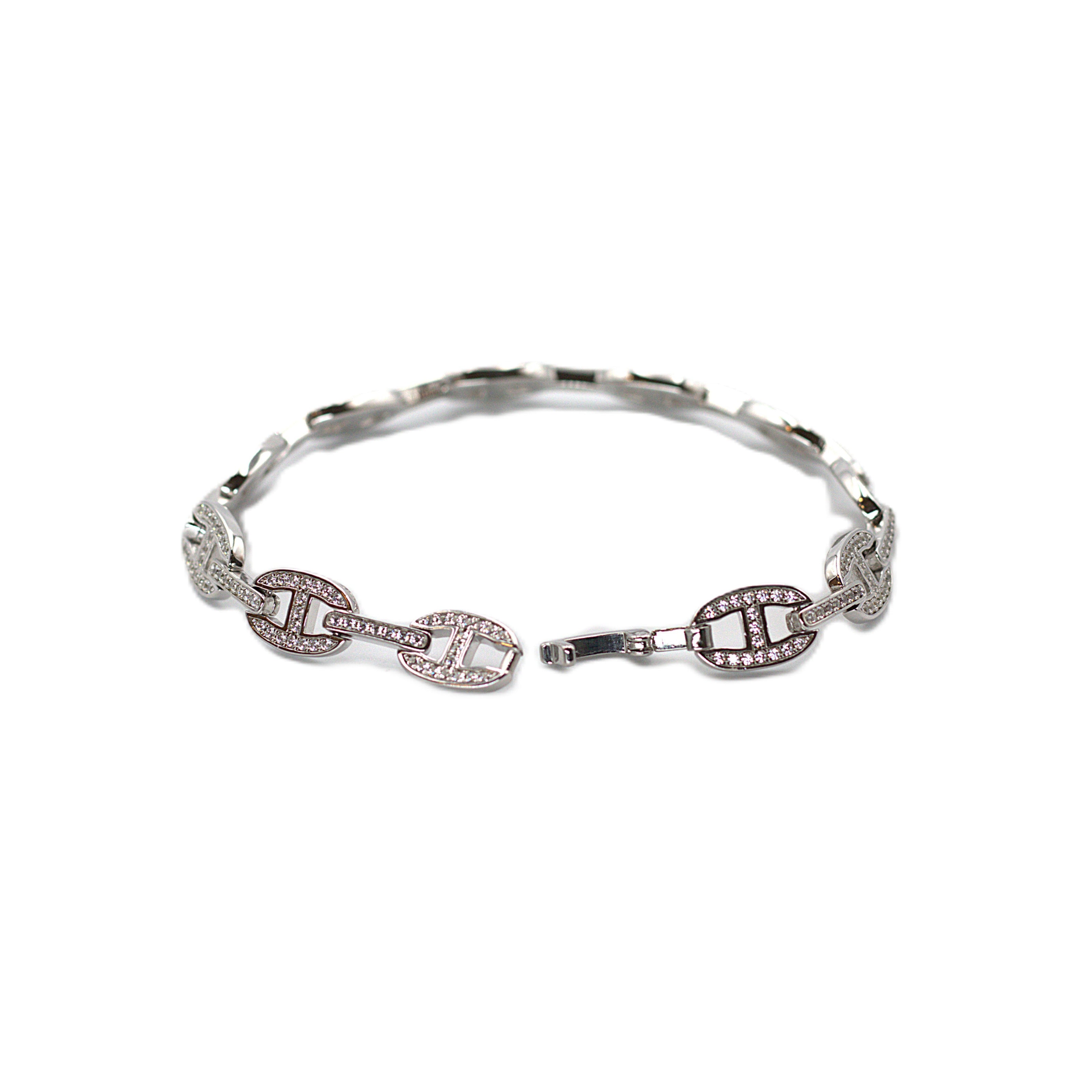 Luxury Sterling Silver Pave‑Set Link Bracelet