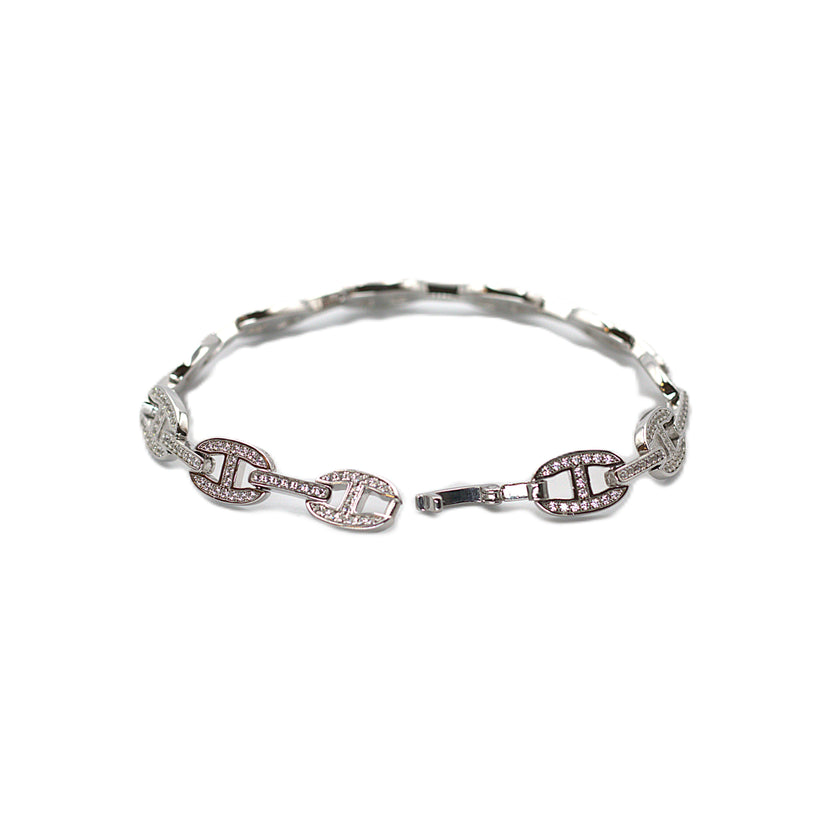 Luxury Sterling Silver Pave‑Set Link Bracelet