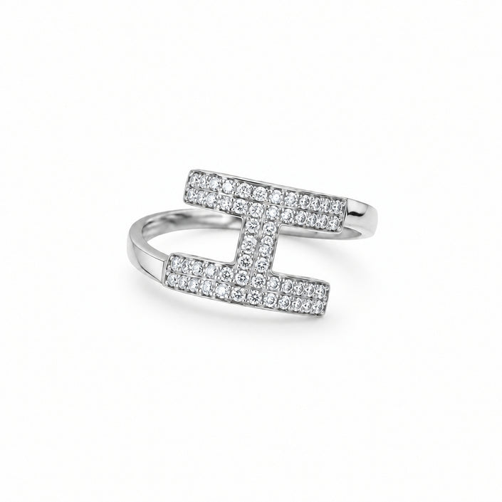 White Gold 18KT H Initial Diamond Ring
