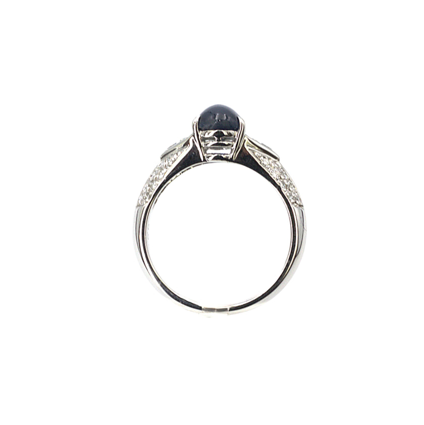 Sapphire Cabochon and Diamond Ring