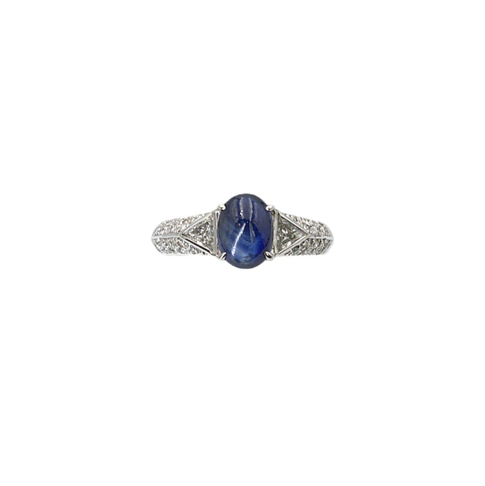 Sapphire Cabochon and Diamond Ring