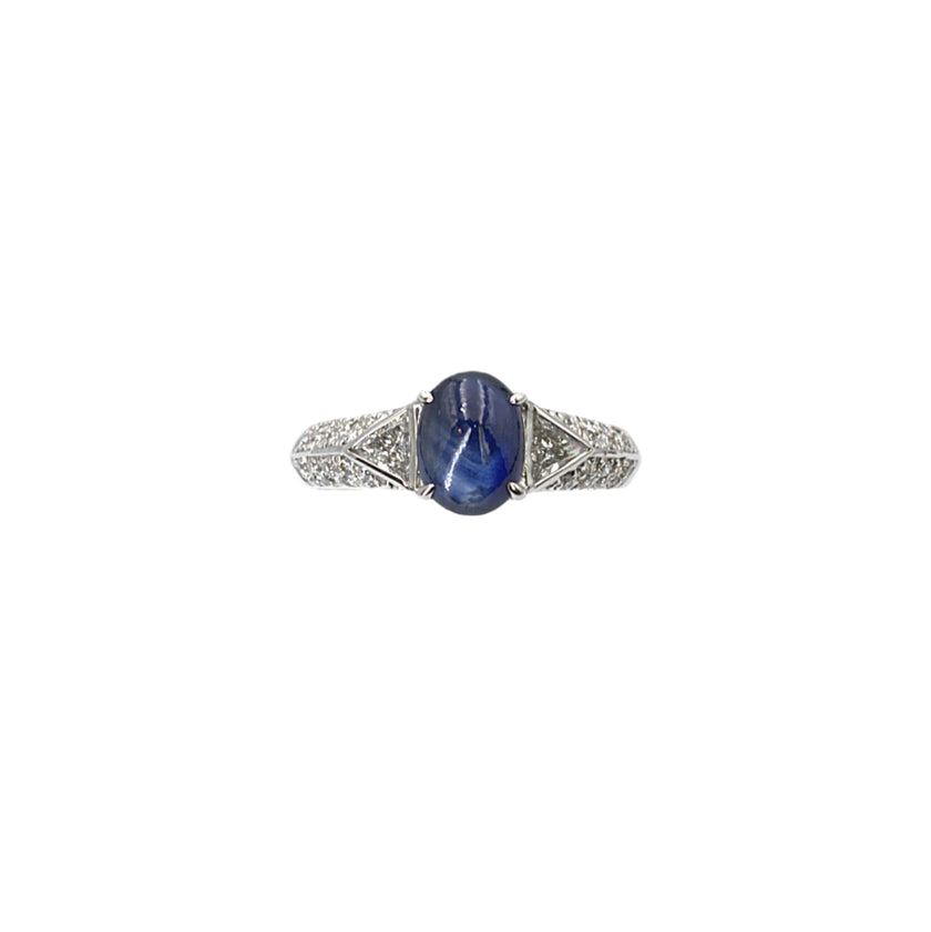 Sapphire Cabochon and Diamond Ring