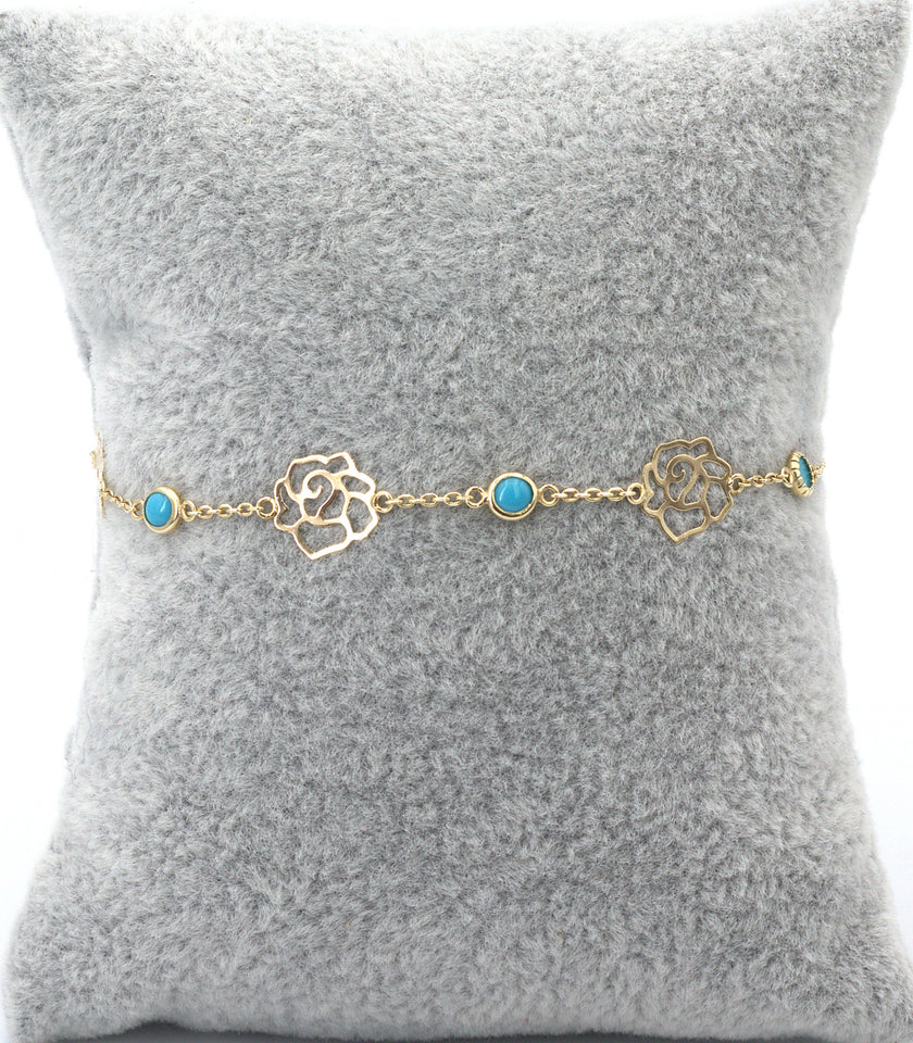 Turquoise & rose petal bracelet