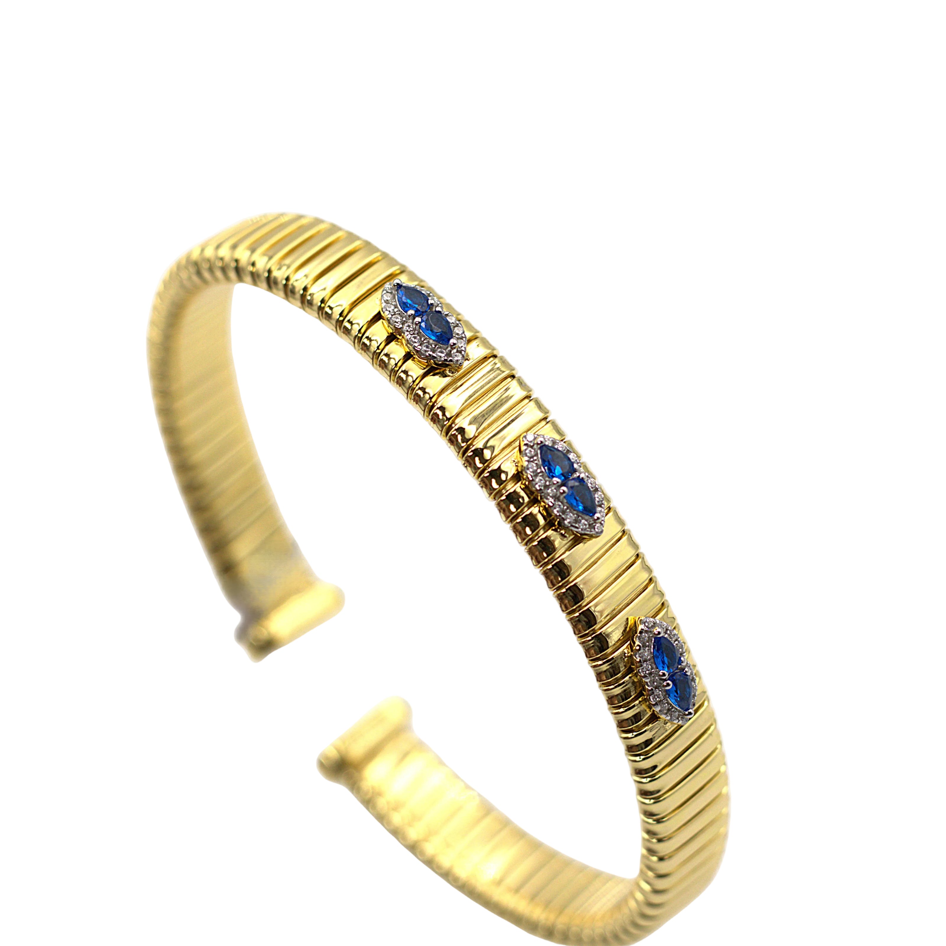 Blue Stone Cluster Cuff Bracelet
