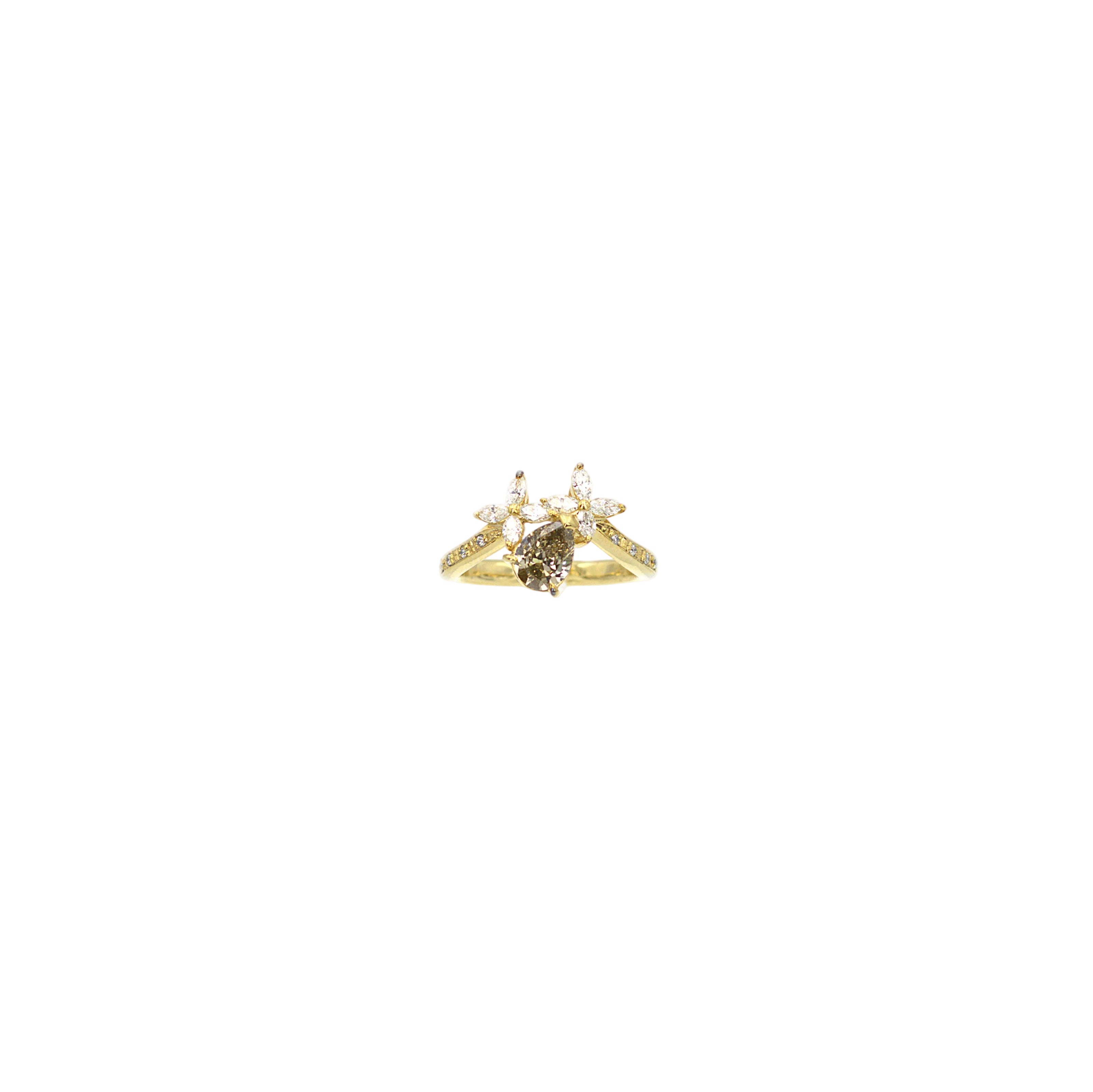 Brown Pear Shape Diamond Ring
