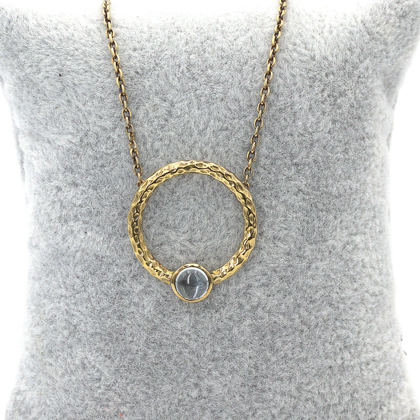 Hammered Circle Necklace with a stone