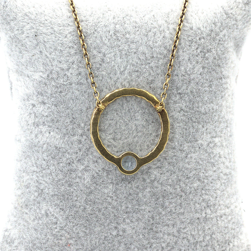 Hammered Circle Necklace with a stone