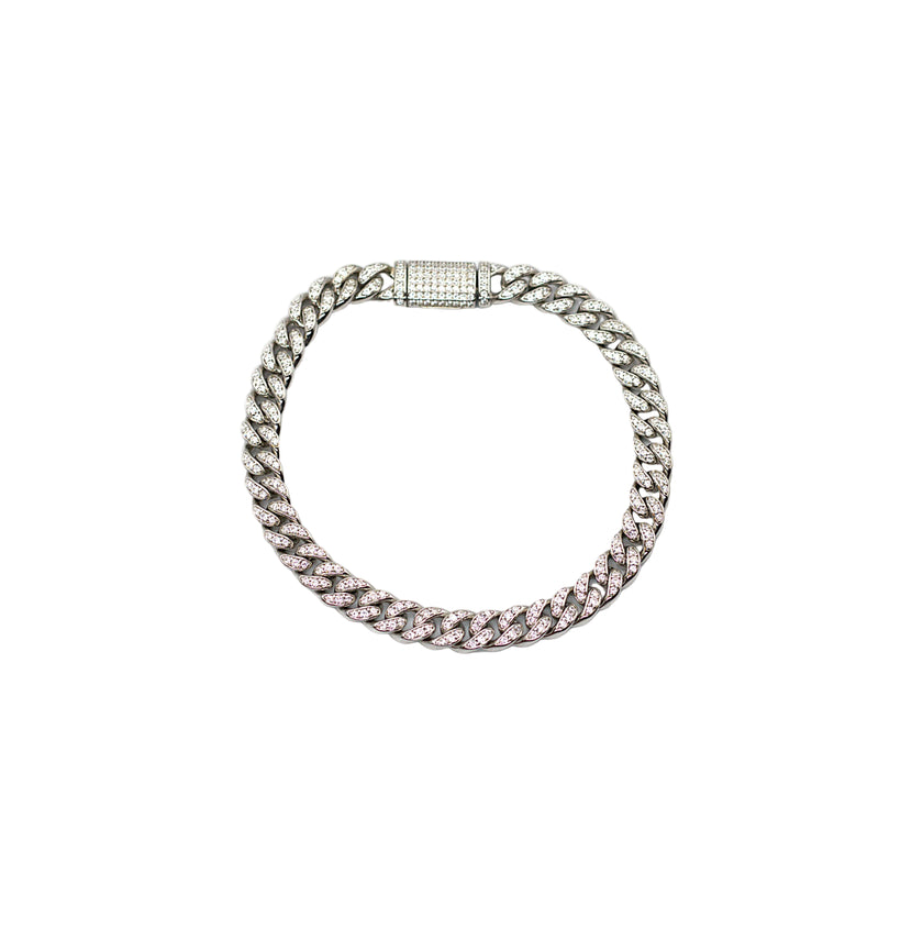 Silver CZ Curb Chain Bracelet