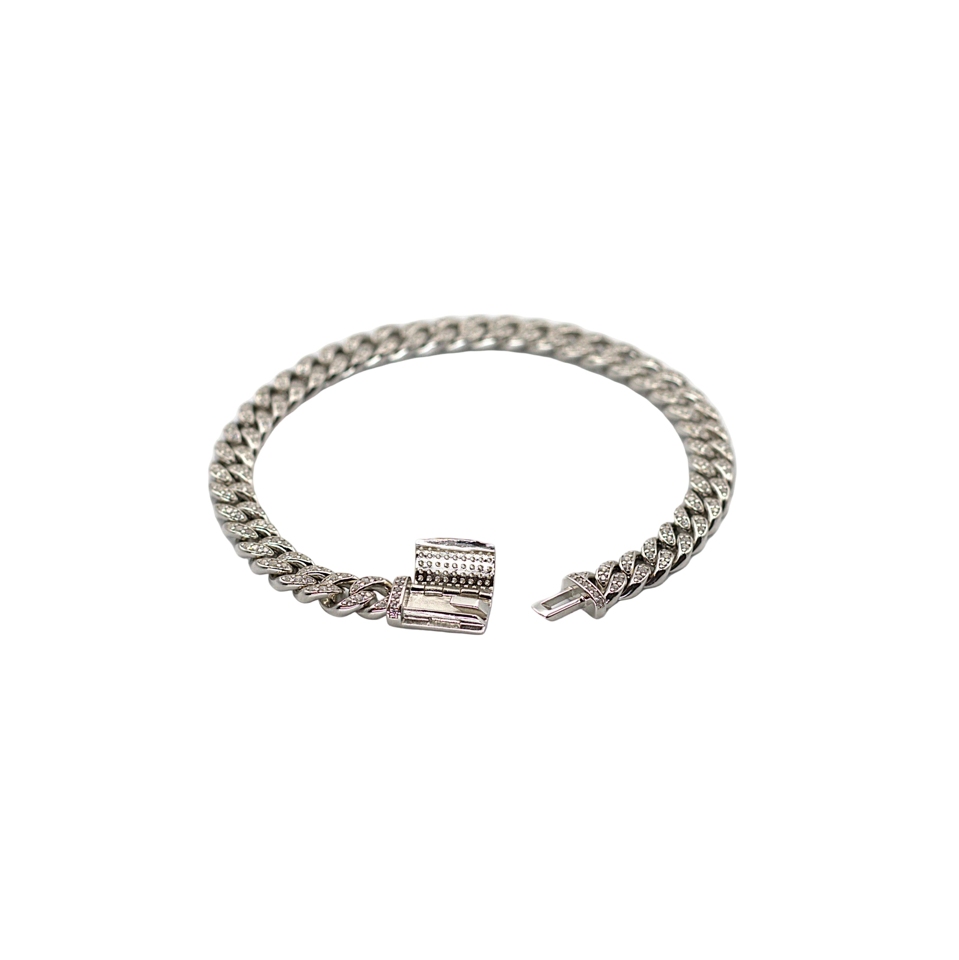 Silver CZ Curb Chain Bracelet