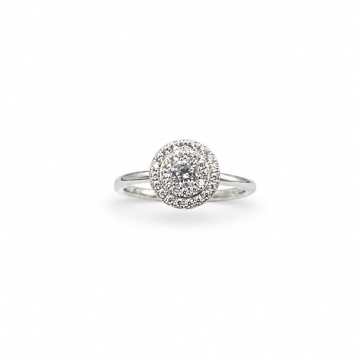 Round double halo engagement ring