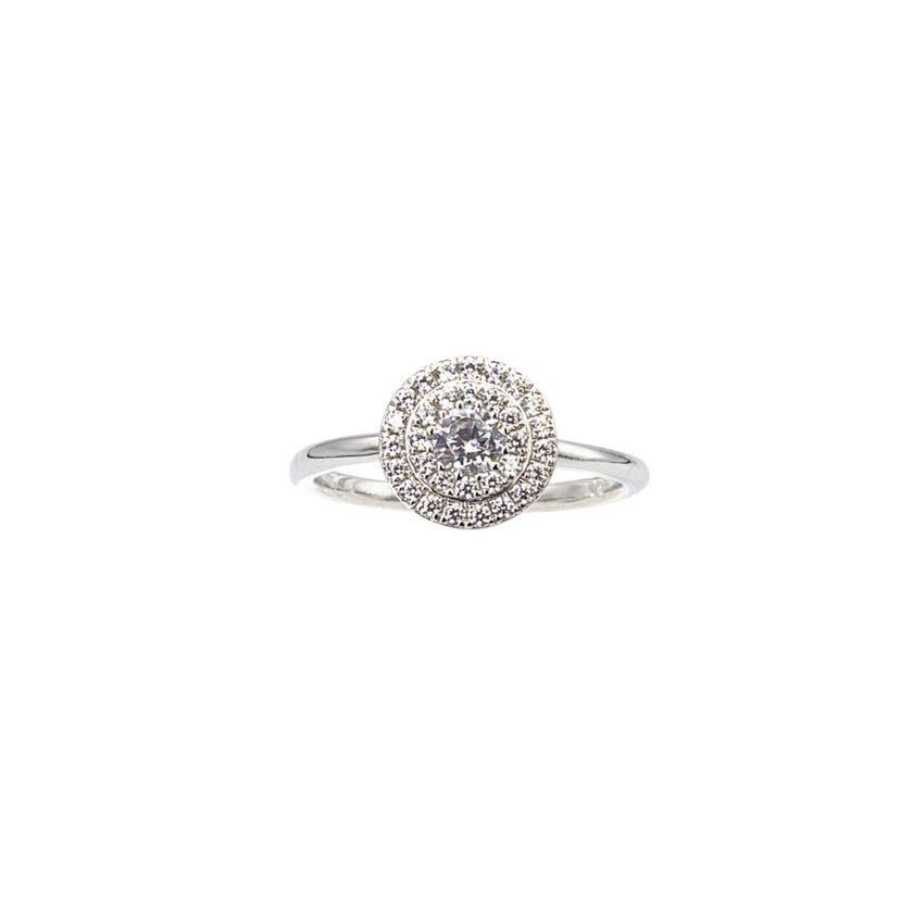 Round double halo engagement ring