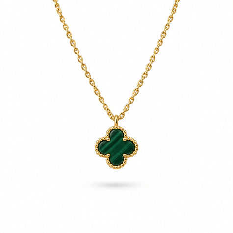 Green Clover Silver 925 Yellow Gold Plated Necklace
