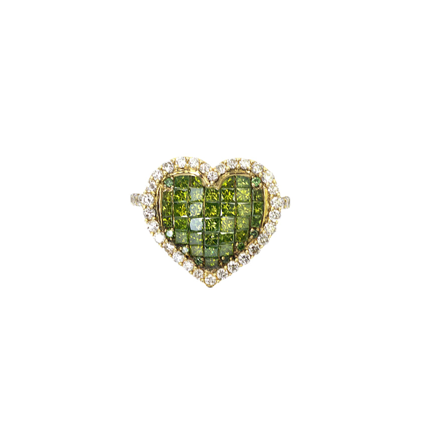 Green diamond heart ring