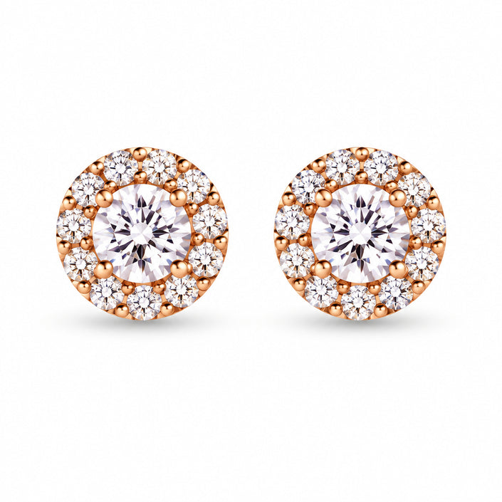 Rose Gold Plated Silver 925 Round Halo Stud Earring