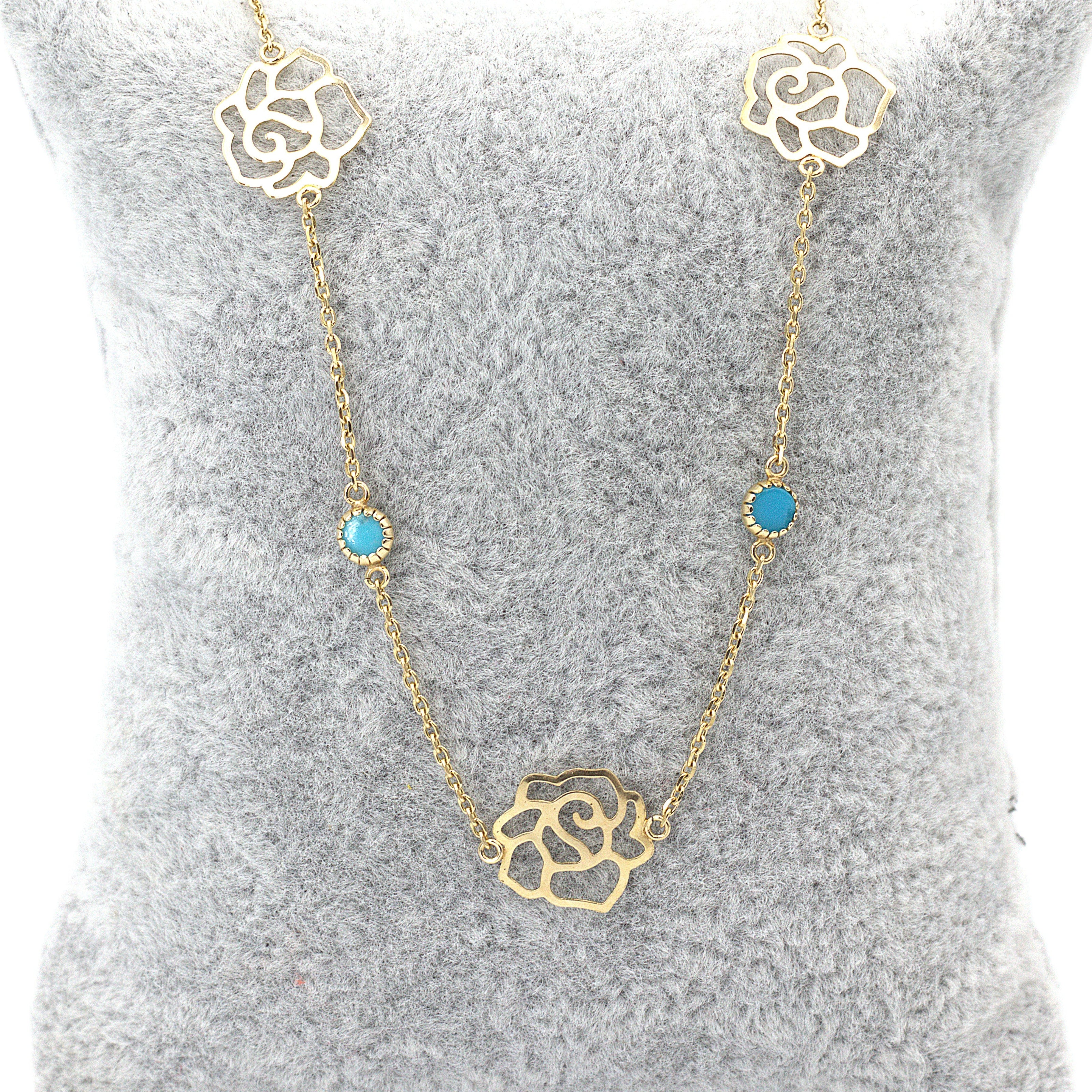 Turquoise & Rose Necklace