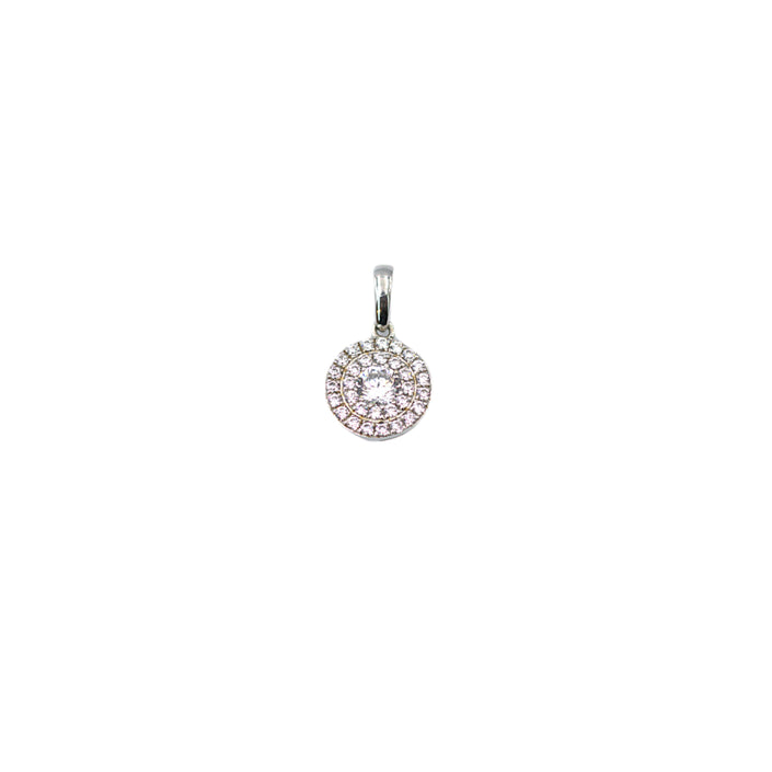Silver round double halo pendant