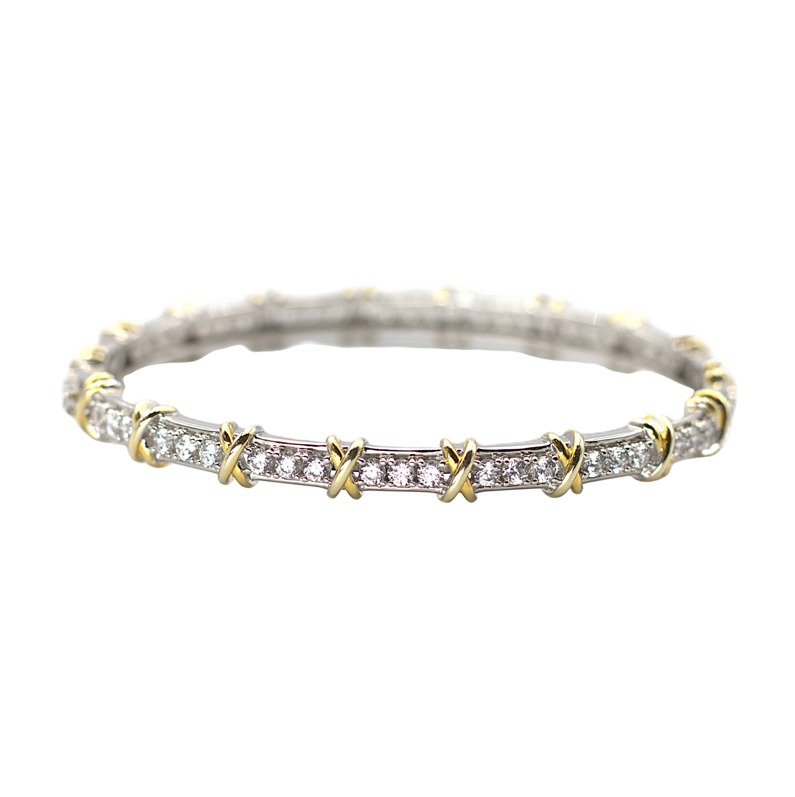 Two‑Tone X‑Link CZ Bangle