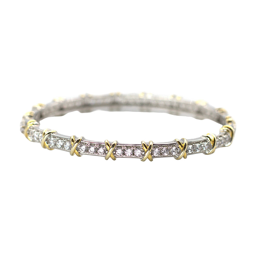 Two‑Tone X‑Link CZ Bangle