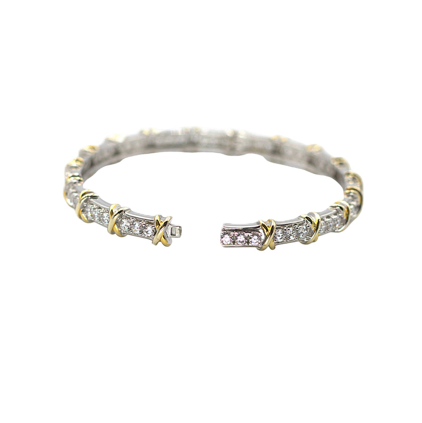 Two‑Tone X‑Link CZ Bangle